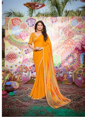 Rang by Stavan moss chiffon printed embroidered saree catalogue at low rate sarees catalogs