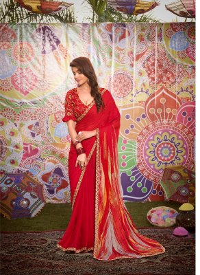 Rang by Stavan moss chiffon printed embroidered saree catalogue at low rate sarees catalogs