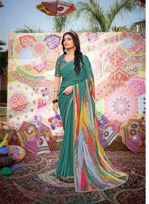 Rang by Stavan moss chiffon printed embroidered saree catalogue at low rate sarees catalogs