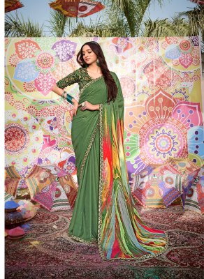 Rang by Stavan moss chiffon printed embroidered saree catalogue at low rate sarees catalogs