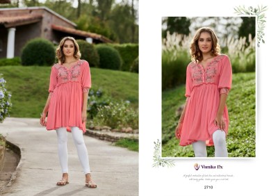 Rang mahal vol 3 by vamika Heavy reyon designer embroidered tunic catalogue at affordable rate western wear catalogs