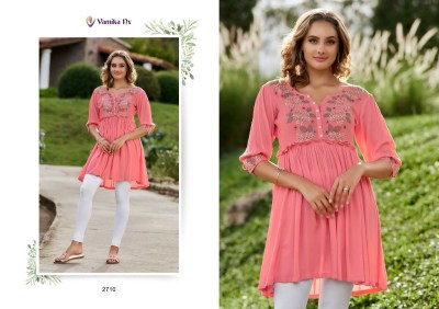 Rang mahal vol 3 by vamika Heavy reyon designer embroidered tunic catalogue at affordable rate western wear catalogs
