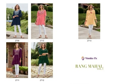 Rang mahal vol 3 by vamika Heavy reyon designer embroidered tunic catalogue at affordable rate western wear catalogs