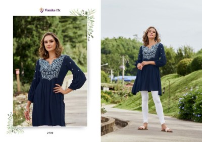 Rang mahal vol 3 by vamika Heavy reyon designer embroidered tunic catalogue at affordable rate western wear catalogs