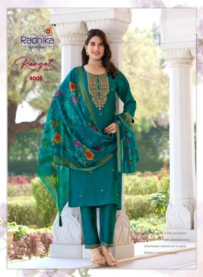 Rangat vol 4 by Radhika Lifestyle Organza embroidered top bottom and dupatta catalogue kurti pant with dupatta Catalogs