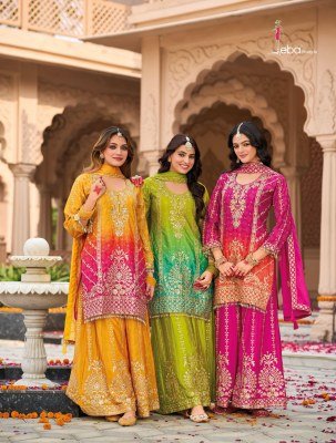 Rangeen by Eba Lifestyle Heavy Chinon digital printed Embroidered sharara suit collection fancy sharara suit Catalogs