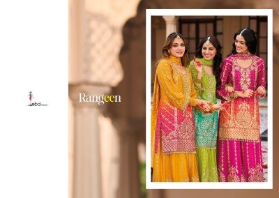 Rangeen by Eba Lifestyle Heavy Chinon digital printed Embroidered sharara suit collection fancy sharara suit Catalogs