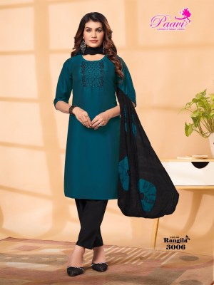 Rangila vol 3 by Paari Heavy Roman silk Neck Embroidered Readymade suit collection at affordable rate readymade suit catalogs