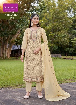 Rangmaya Vihanika Vetican Fabric Kurti Set Wholesale Kurti Pant Dupatta with Designer Work kurti pant with dupatta Catalogs