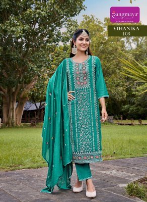Rangmaya Vihanika Vetican Fabric Kurti Set Wholesale Kurti Pant Dupatta with Designer Work kurti pant with dupatta Catalogs
