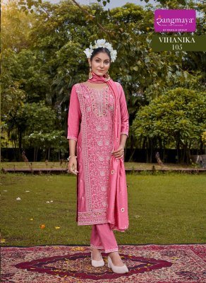 Rangmaya Vihanika Vetican Fabric Kurti Set Wholesale Kurti Pant Dupatta with Designer Work kurti pant with dupatta Catalogs