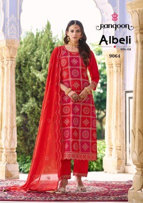Rangoon Albeli Vol 2 Silk Kurti Set Fancy Work Top with Inner Lace Pant And  Embroidered Silk Dupatta Wholesale kurti pant with dupatta Catalogs