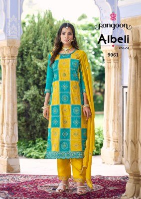 Rangoon Albeli Vol 2 Silk Kurti Set Fancy Work Top with Inner Lace Pant And  Embroidered Silk Dupatta Wholesale kurti pant with dupatta Catalogs