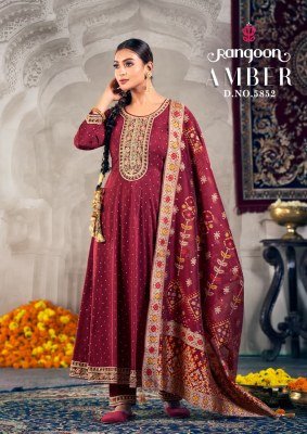 Rangoon Amber Anarkali Kurti Set Dyed Jacquard with Khatli Work Cotton Mal Inner Lace Pant And Mina Work Dupatta wholesale kurtis catalogs