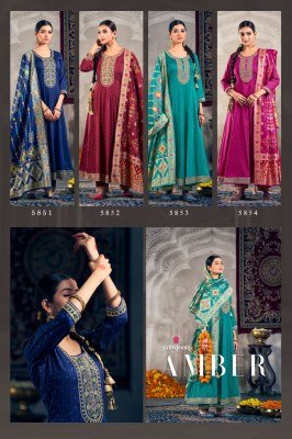 Rangoon Amber Anarkali Kurti Set Dyed Jacquard with Khatli Work Cotton Mal Inner Lace Pant And Mina Work Dupatta wholesale kurtis catalogs