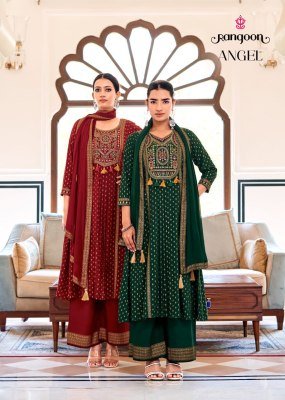 Rangoon Angel Rayon Embroidered Kurti Set with Mirror Work & Naznin Dupatta (M–3XL) wholesale catalogs
