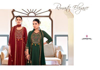 Rangoon Angel Rayon Embroidered Kurti Set with Mirror Work & Naznin Dupatta (M–3XL) readymade suit catalogs