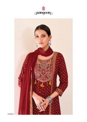 Rangoon Angel Rayon Embroidered Kurti Set with Mirror Work & Naznin Dupatta (M–3XL) readymade suit catalogs