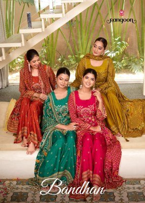 Rangoon Bandhan Pure Muslin Print Kurti Palazzo Dupatta Set with Fancy Aari Work 