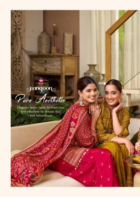 Rangoon Bandhan Pure Muslin Print Kurti Palazzo Dupatta Set with Fancy Aari Work Fancy Palazzo suit catalogue