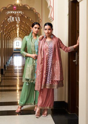 Rangoon DEVA Short Anarkali Suit Organza Jacquard Muslin with Fancy Work 