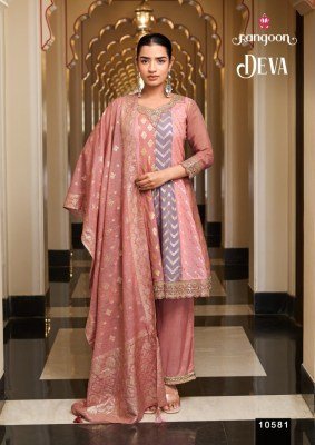 Rangoon DEVA Short Anarkali Suit Organza Jacquard Muslin with Fancy Work Fancy Palazzo suit catalogue