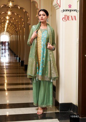 Rangoon DEVA Short Anarkali Suit Organza Jacquard Muslin with Fancy Work Fancy Palazzo suit catalogue