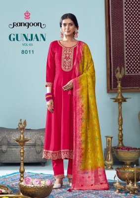 Rangoon Gunjan Vol 03 Women Silk Anarkali Suit with Embroidery  Pant And Heavy Jacquard Dupatta Wholesale kurtis catalogs