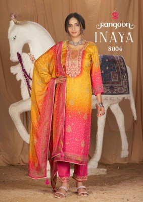 Rangoon INAYA 3-Piece Pure Muslin Digital Print Aari Work Kurti Set kurti pant with dupatta Catalogs