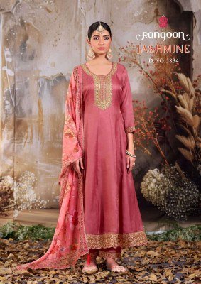 Rangoon Jashmine Silk Butti Kurti Catalogs with Khatli Handwork Mirror Work And Organza Dupatta Wholesale kurtis catalogs
