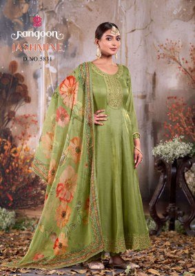 Rangoon Jashmine Silk Butti Kurti Catalogs with Khatli Handwork Mirror Work And Organza Dupatta Wholesale kurtis catalogs