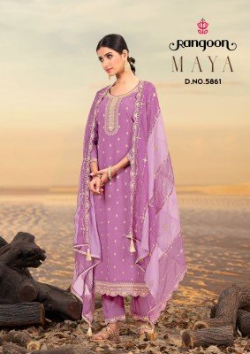 Rangoon MAYA Designer Viscose Jacquard Suit with Fancy Khatli And Mirror Work  Lace Pant And Soft Organza Heavy Dupatta Wholesale kurti pant with dupatta Catalogs