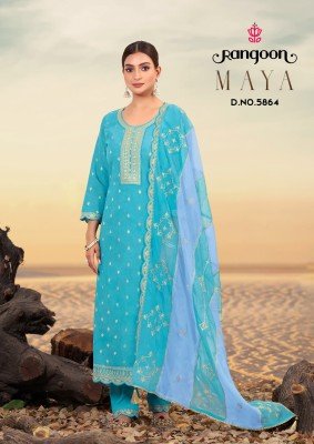 Rangoon MAYA Designer Viscose Jacquard Suit with Fancy Khatli And Mirror Work  Lace Pant And Soft Organza Heavy Dupatta Wholesale kurti pant with dupatta Catalogs