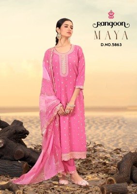 Rangoon MAYA Designer Viscose Jacquard Suit with Fancy Khatli And Mirror Work  Lace Pant And Soft Organza Heavy Dupatta Wholesale kurti pant with dupatta Catalogs