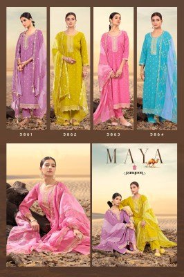 Rangoon MAYA Designer Viscose Jacquard Suit with Fancy Khatli And Mirror Work  Lace Pant And Soft Organza Heavy Dupatta Wholesale kurti pant with dupatta Catalogs