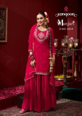 Rangoon Manjari Chiffon Top And Palazzo Suit with Heavy Dupatta Wholesale Product readymade suit catalogs