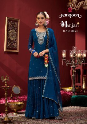 Rangoon Manjari Chiffon Top And Palazzo Suit with Heavy Dupatta Wholesale Product readymade suit catalogs