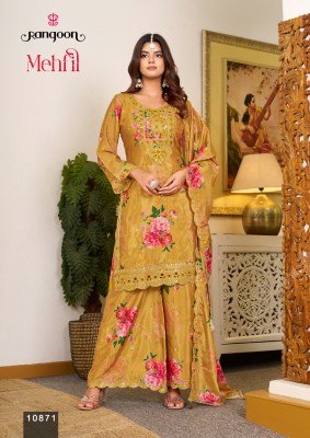 Rangoon Mehfil Kurti Palazzo with Designer Dupatta Fancy Palazzo suit catalogue