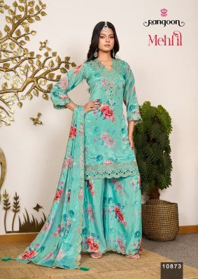 Rangoon Mehfil Kurti Palazzo with Designer Dupatta Fancy Palazzo suit catalogue