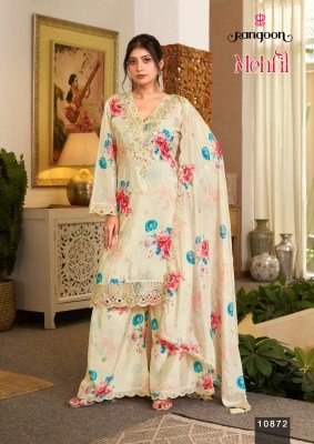Rangoon Mehfil Kurti Palazzo with Designer Dupatta Fancy Palazzo suit catalogue