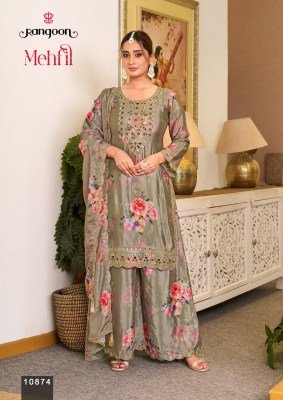 Rangoon Mehfil Kurti Palazzo with Designer Dupatta Fancy Palazzo suit catalogue