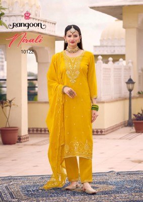 Rangoon Nirali Dress Material Chiffon Top Bottom And Dupatta with Fancy Work And Wholesale kurtis catalogs