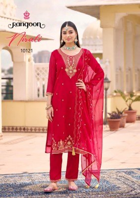 Rangoon Nirali Dress Material Chiffon Top Bottom And Dupatta with Fancy Work And Wholesale kurtis catalogs