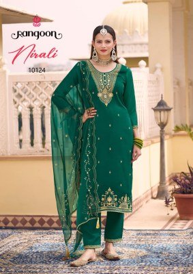 Rangoon Nirali Dress Material Chiffon Top Bottom And Dupatta with Fancy Work And Wholesale kurtis catalogs