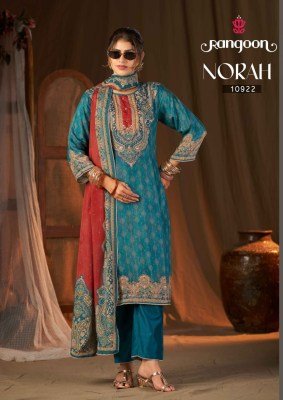 Rangoon Norah Pure Muslin Digital Print Aari Work Kurti Pant with Dupatta Set readymade suit catalogs