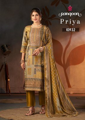 Rangoon Priya Pure Muslin Digital Print Aari Work Kurti Pant with Dupatta readymade suit catalogs