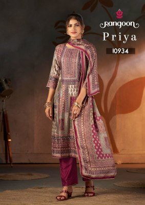 Rangoon Priya Pure Muslin Digital Print Aari Work Kurti Pant with Dupatta readymade suit catalogs