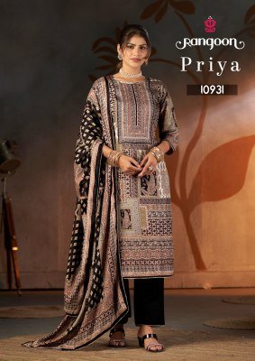 Rangoon Priya Pure Muslin Digital Print Aari Work Kurti Pant with Dupatta readymade suit catalogs