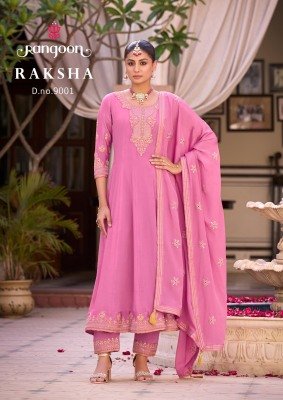 Rangoon Raksha Premium Anarkali Set Embroidered Silk with Hand Mirror Work Suit and Bottom Embroidery  Hand Mirror  Fancy Latkan Dupatta Wholesale kurtis catalogs