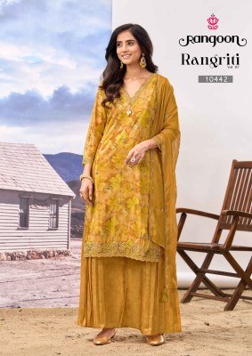 Rangoon Rangriti Pure HO Digital Print Kurti Plazzo Set with Naznin Shimmer Dupatta (M–3XL) Fancy Palazzo suit catalogue